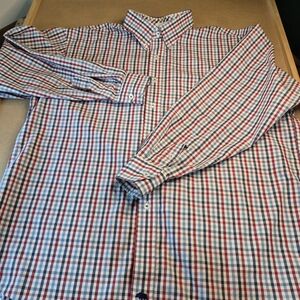 Men's Casual Multi-Check Button-Down Shirt in Red, Blue & White